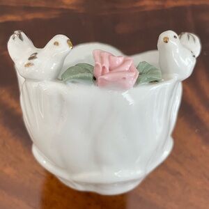 White Ceramic Bird and Flower Trinket Dish